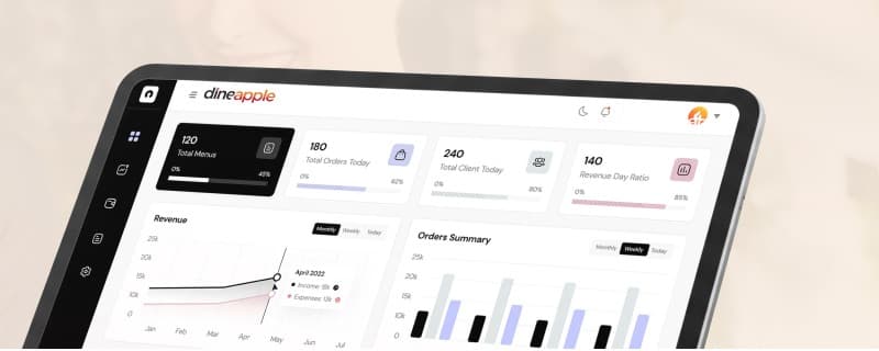 Dineapple dashboard shown on a tablet
