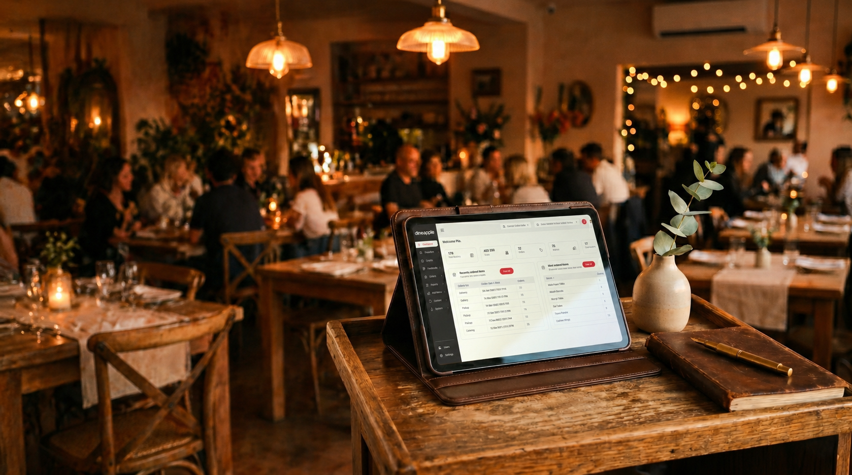 Dineapple dashboard on a tablet at a restaurant host stand
